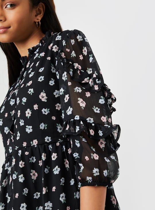 Girls Floral Print Tiered Dress