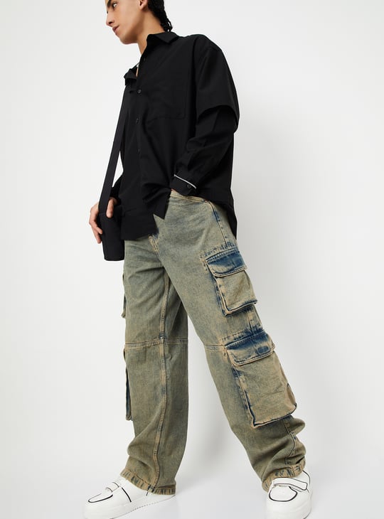 Men Washed Loose Fit Cargo Jeans