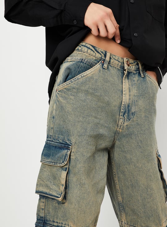Men Washed Loose Fit Cargo Jeans