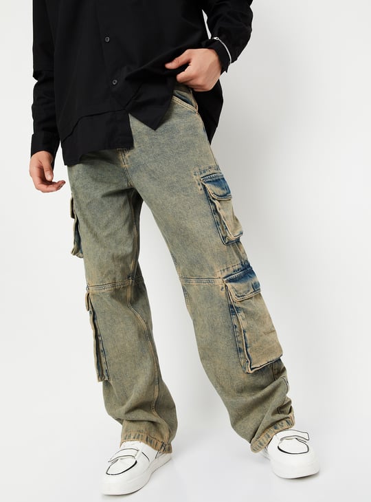Men Washed Loose Fit Cargo Jeans
