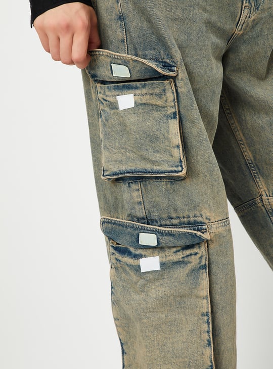 Men Washed Loose Fit Cargo Jeans