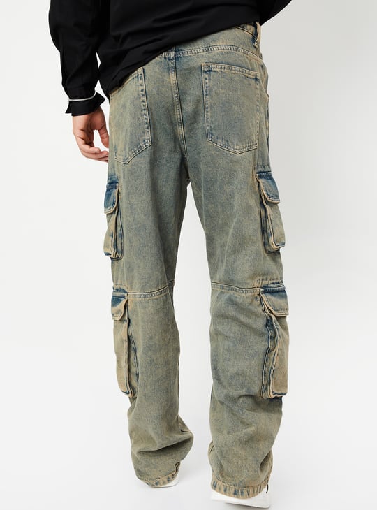 Men Washed Loose Fit Cargo Jeans