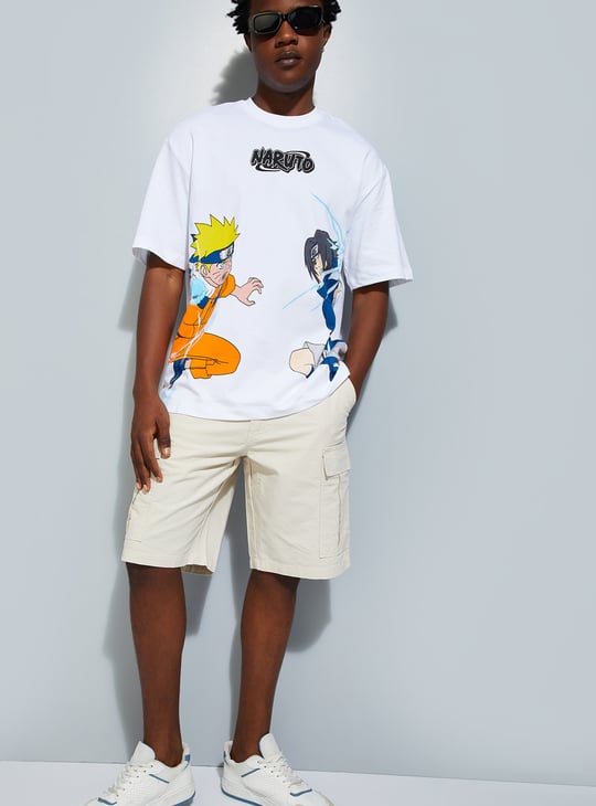 URB_N Men Oversized Naruto Printed T-shirt | White | Printed