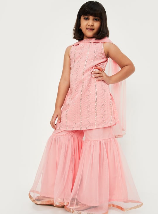 Girls Embroidered Sharara Set
