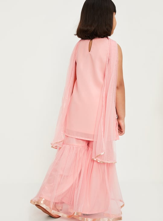 Girls Embroidered Sharara Set