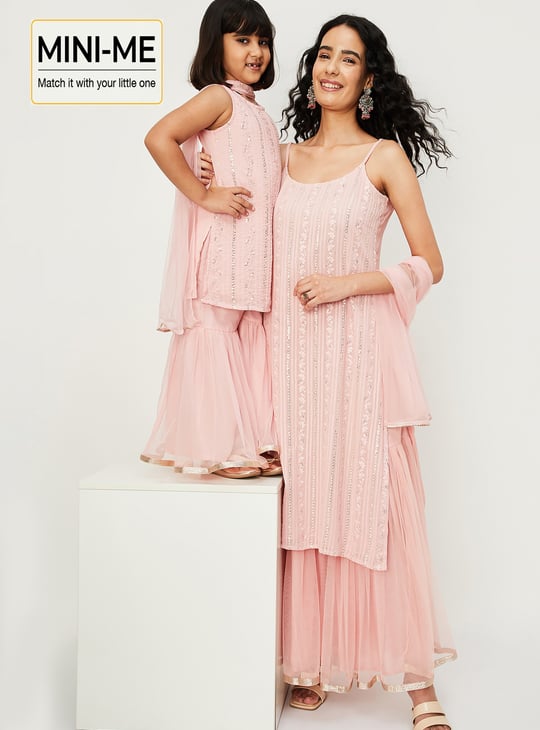 Girls Embroidered Sharara Set