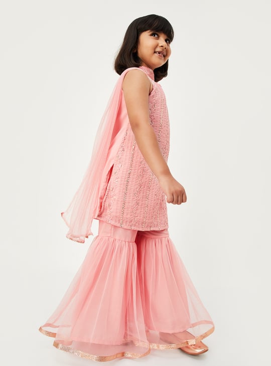 Girls Embroidered Sharara Set