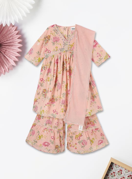 Girls Floral Printed A-Line Kurta Set