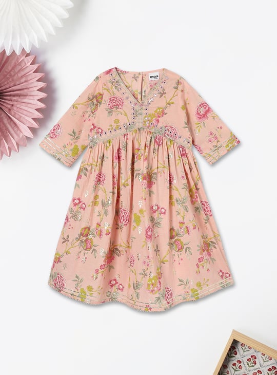 Girls Floral Printed A-Line Kurta Set