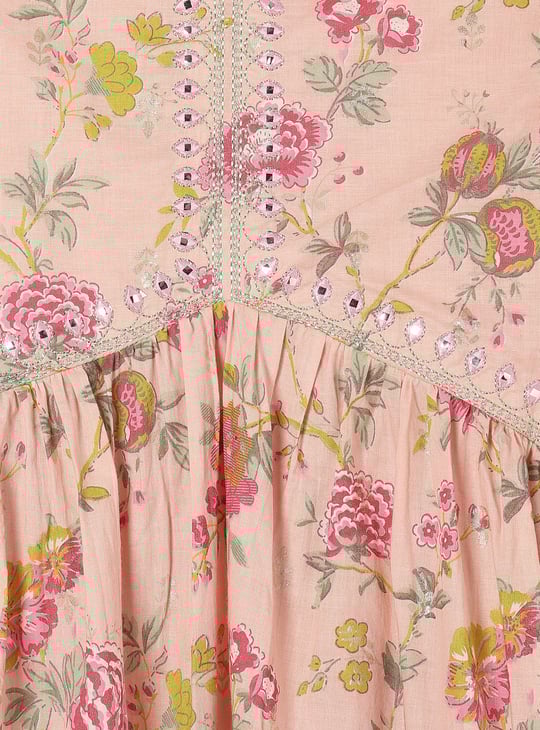 Girls Floral Printed A-Line Kurta Set