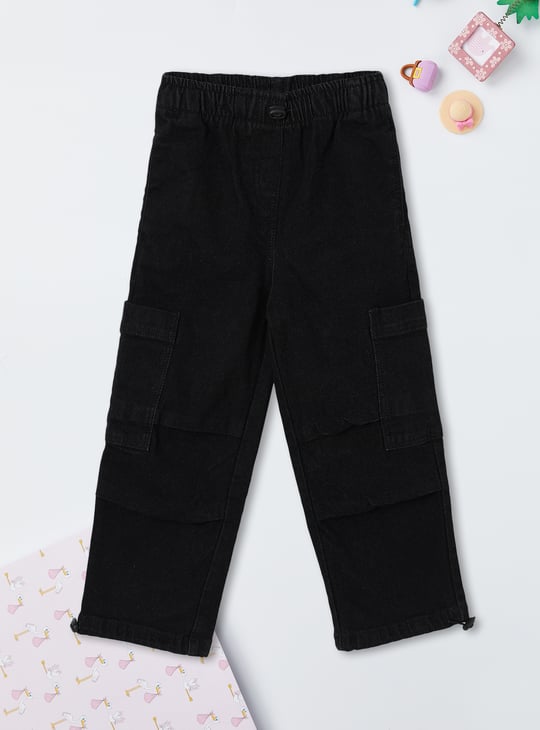 Girls Solid Slim Fit Cargo Jeans
