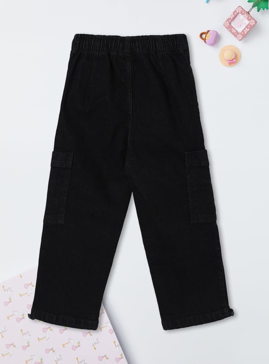 Girls Solid Slim Fit Cargo Jeans