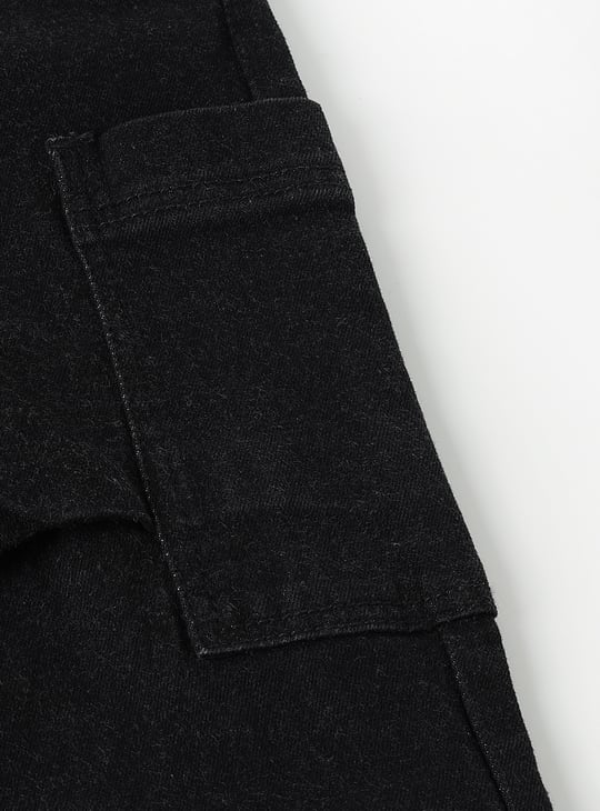 Girls Solid Slim Fit Cargo Jeans