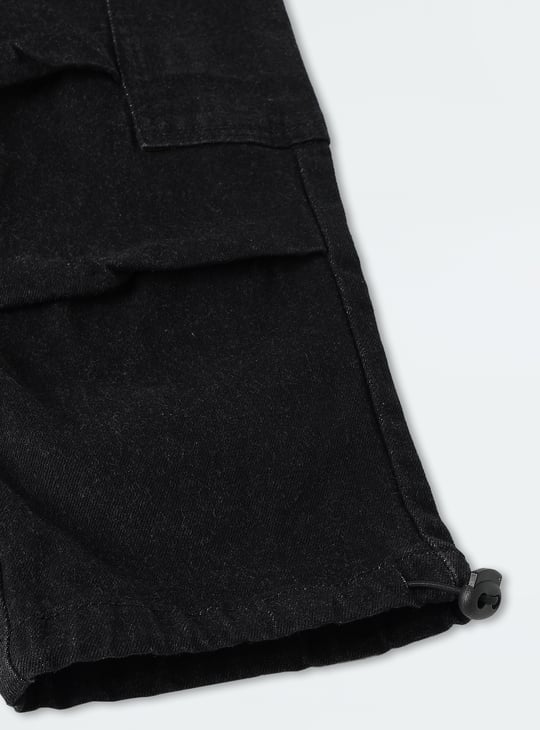 Girls Solid Slim Fit Cargo Jeans