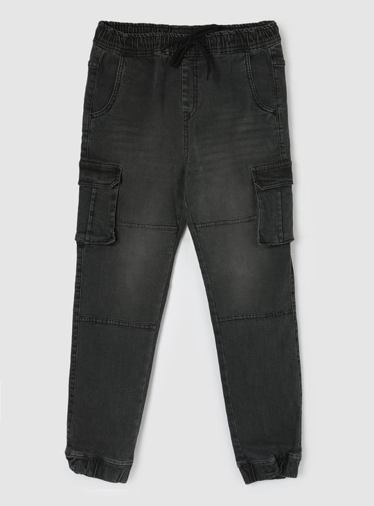 Boys Washed Denim Cargo Joggers