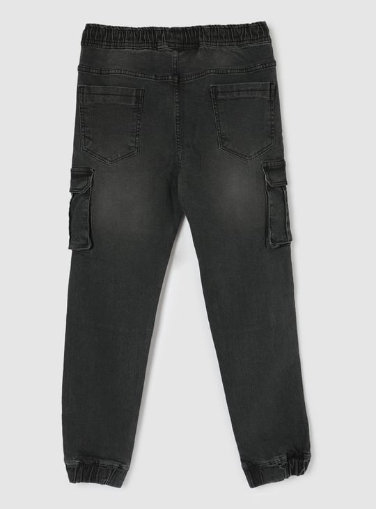 Boys Washed Denim Cargo Joggers