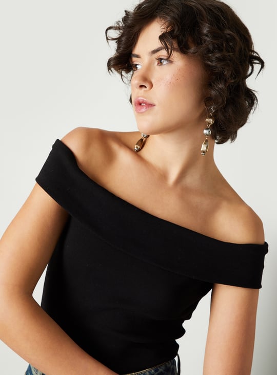 Women Ribbed Off-Shoulder Top