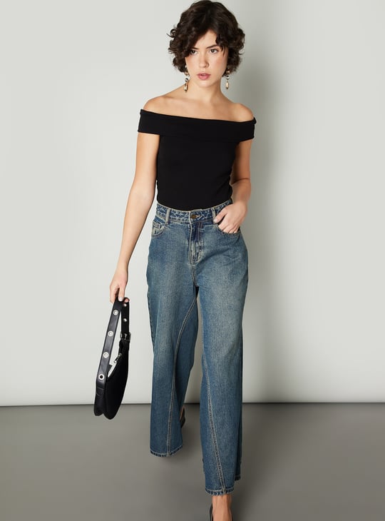 Women Ribbed Off-Shoulder Top