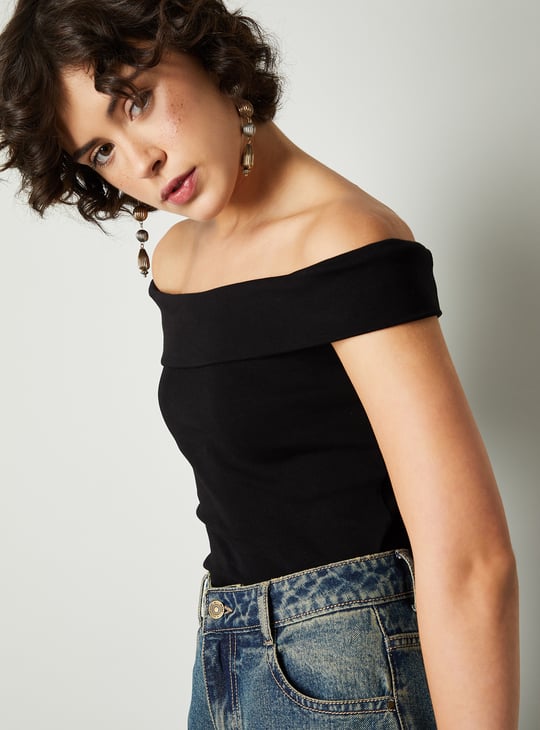 Women Ribbed Off-Shoulder Top