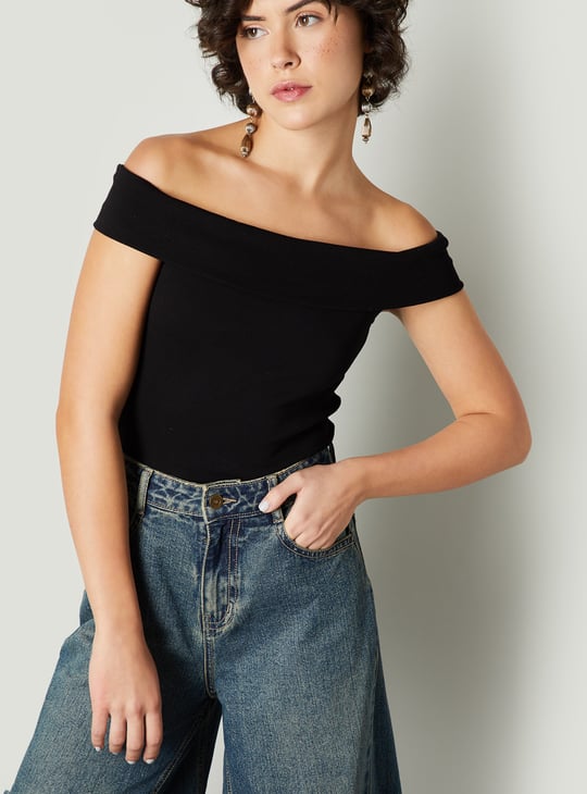 Women Ribbed Off-Shoulder Top