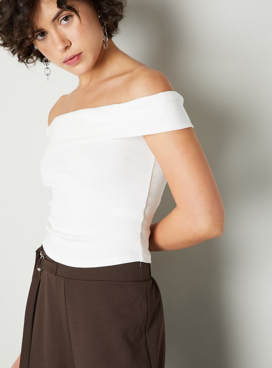 Women Ribbed Off-Shoulder Top