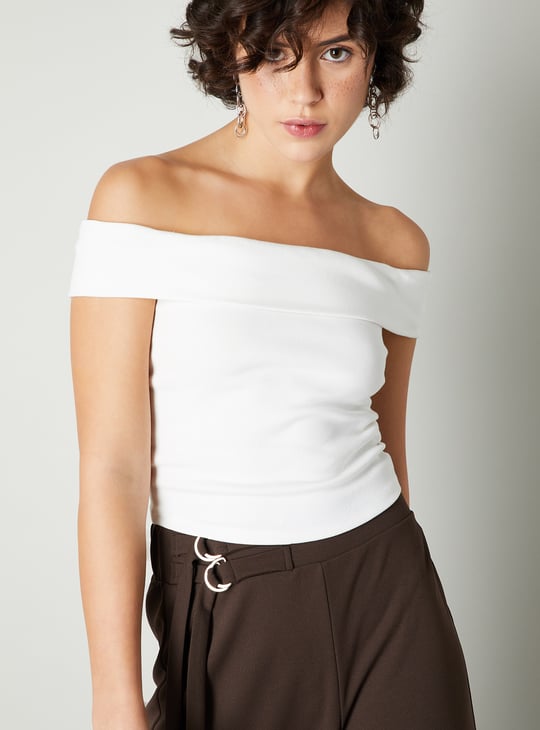 Women Ribbed Off-Shoulder Top