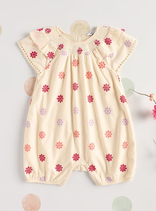 Girls Embroidered Romper with Cap