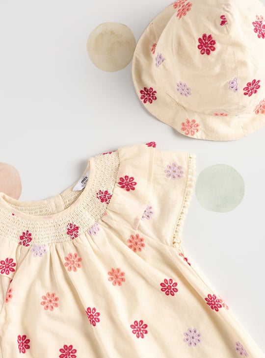 Girls Embroidered Romper with Cap