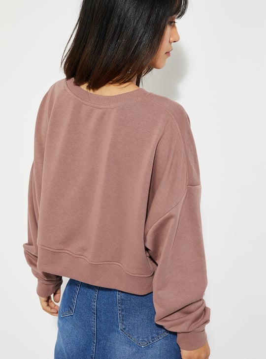 URB_N Women Solid Boxy Cropped Sweatshirt