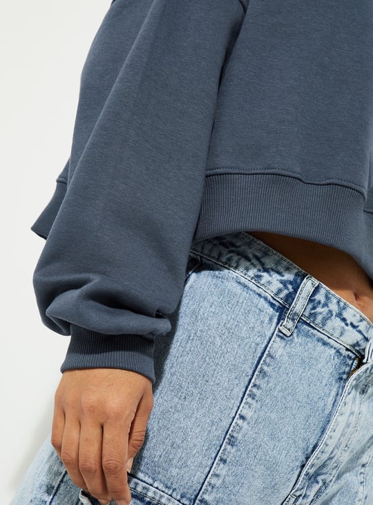 URB_N Women Solid Boxy Cropped Sweatshirt