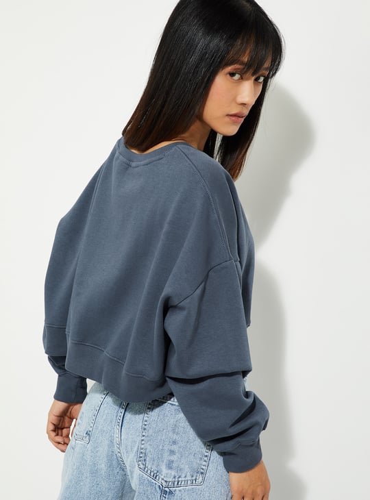 URB_N Women Solid Boxy Cropped Sweatshirt