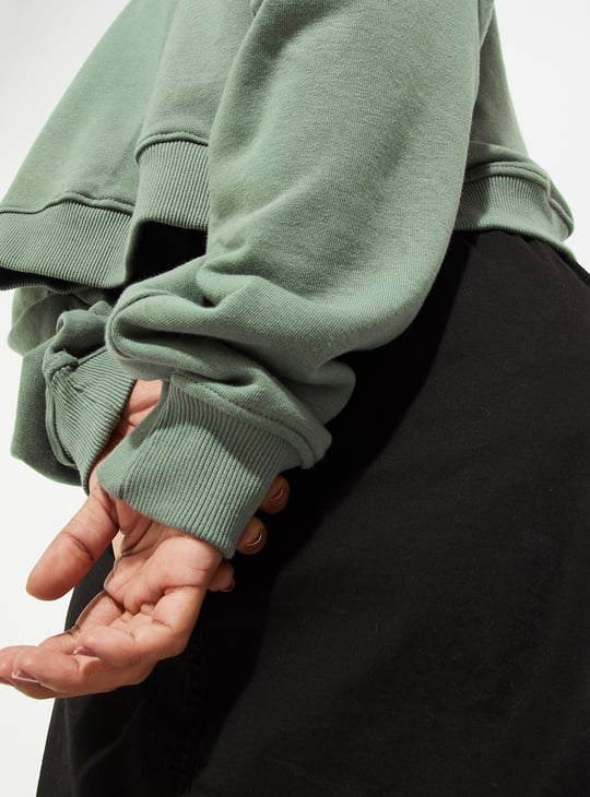 URB_N Women Printed Boxy Cropped Sweatshirt