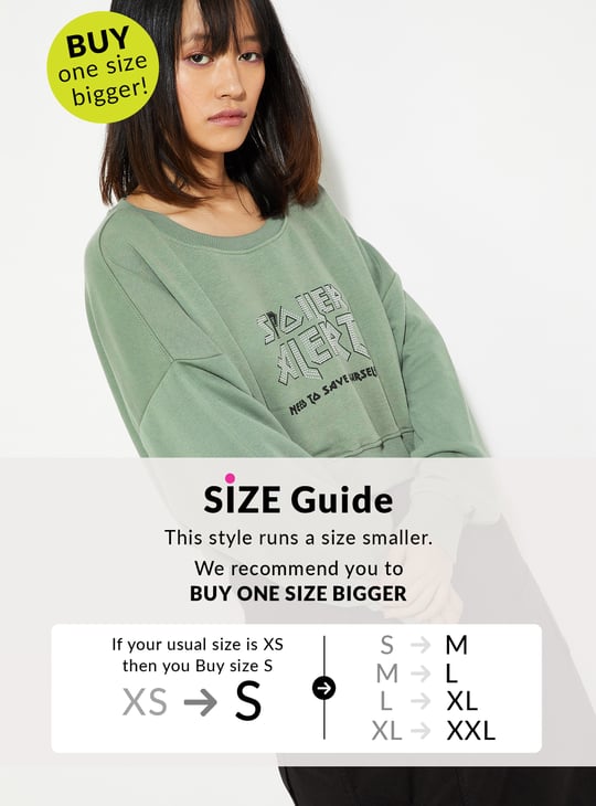 URB_N Women Printed Boxy Cropped Sweatshirt