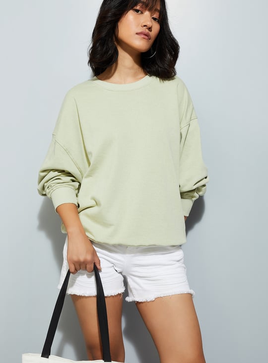 URB_N Women Oversized Solid Sweatshirt