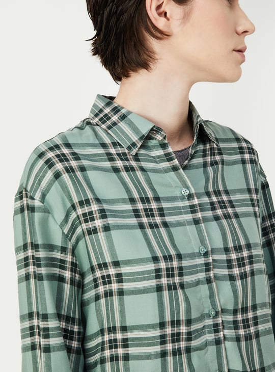 Women Checked Cropped Shirt