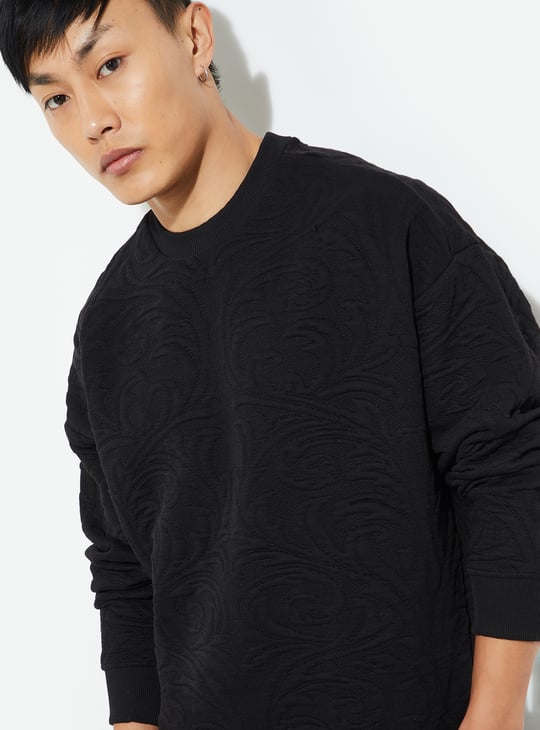 OVY Original Fabric Crew Neck Sweat 黒 L URB_N Men Oversized Textured Sweatshirt | Black | Textured
