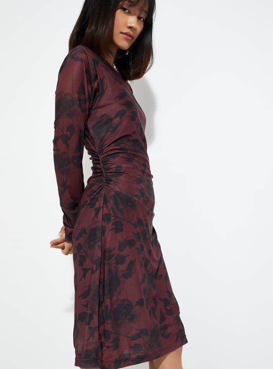 ALAYA F x URB_N Women Printed Ruched Mesh Dress