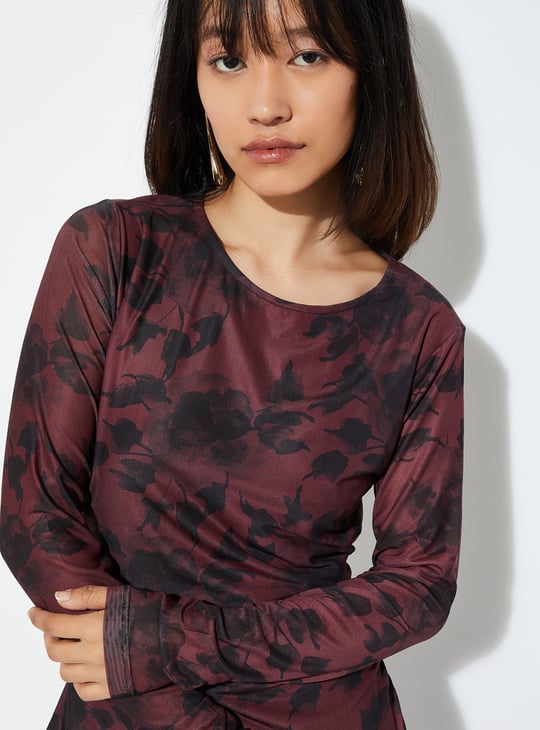 ALAYA F x URB_N Women Printed Ruched Mesh Dress