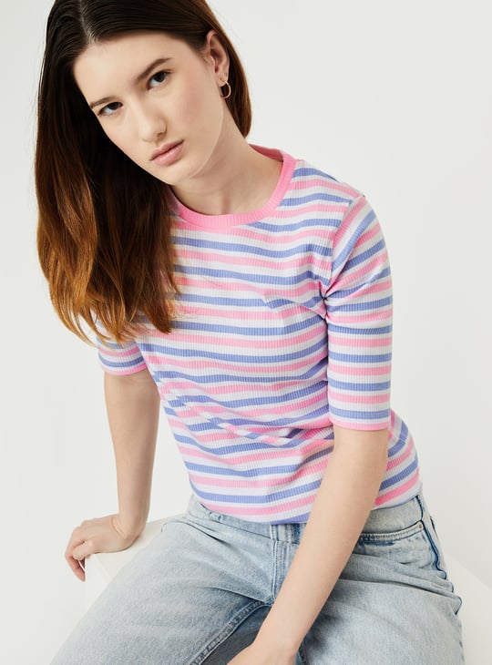 Women Striped Ribbed T-shirt
