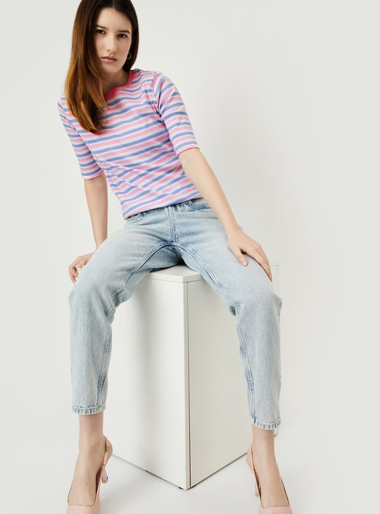 Women Striped Ribbed T-shirt