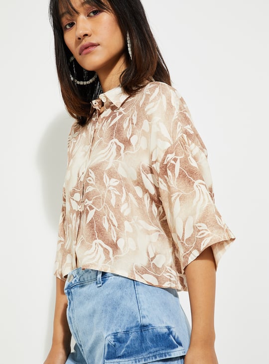 URB_N Women Printed Boxy Cropped Shirt