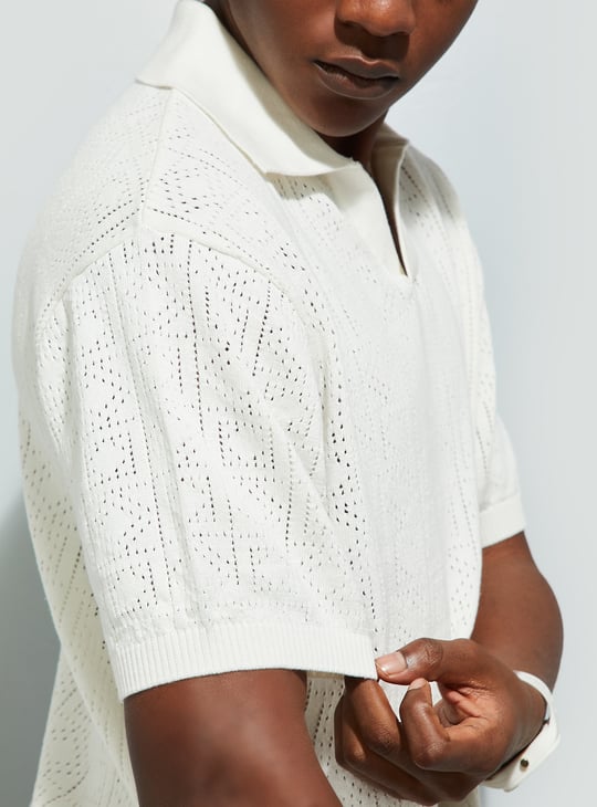 URB_N Men Oversized Pointelle Knit Polo T-shirt