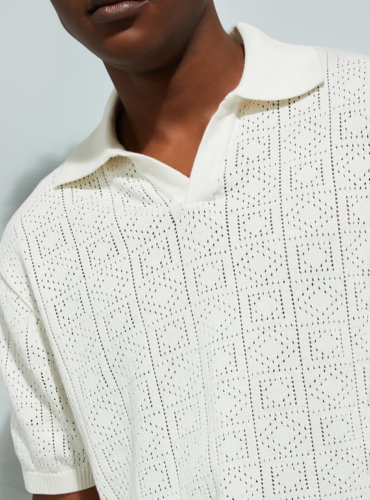 VICTIM『KNIT POLO SHIRT』*オートミール* Ojii Knit Polo - Grey Asanoha | AKASHI-KAMA Shirt