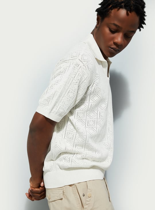 URB_N Men Oversized Pointelle Knit Polo T-shirt