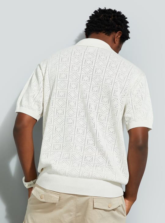 URB_N Men Oversized Pointelle Knit Polo T-shirt