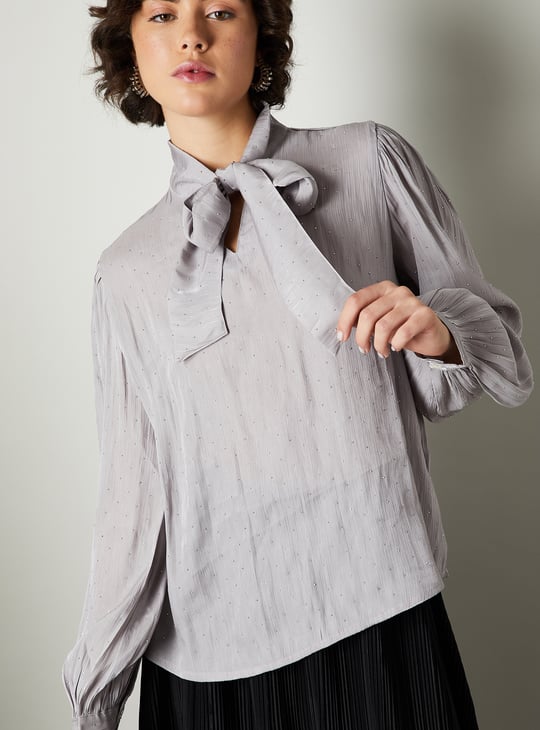 Women Beaded Tie-Up Neck Top