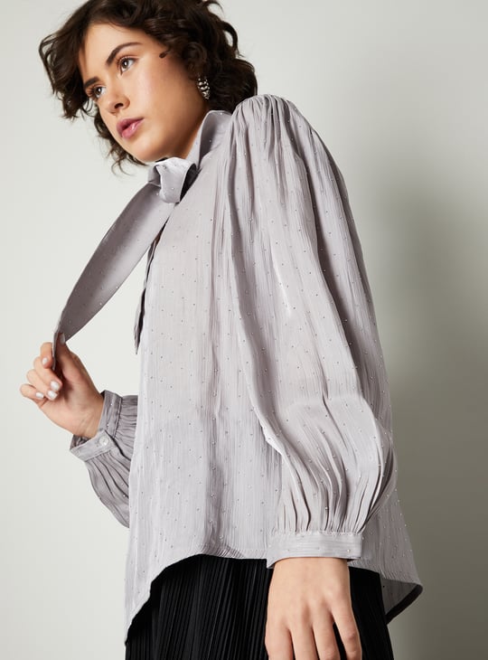 Women Beaded Tie-Up Neck Top