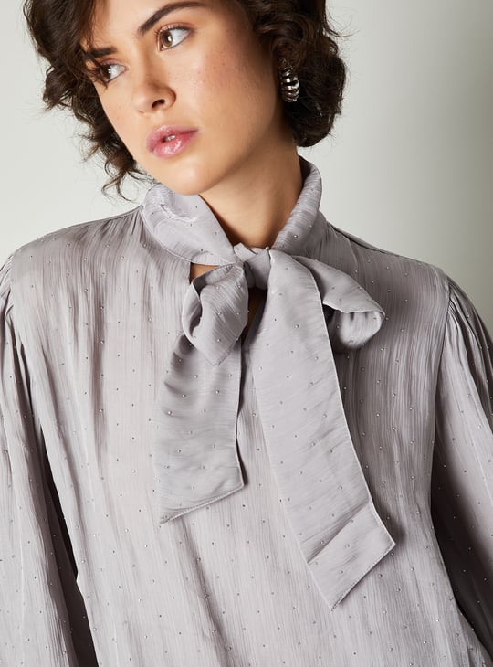 Women Beaded Tie-Up Neck Top