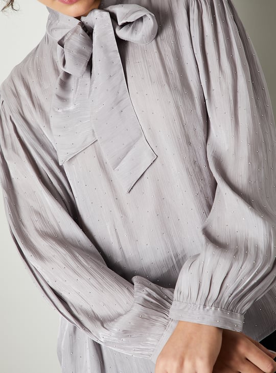 Women Beaded Tie-Up Neck Top