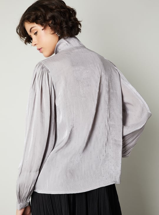 Women Beaded Tie-Up Neck Top